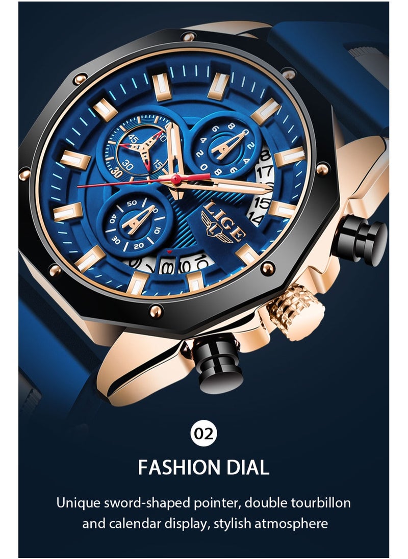LIGE - Men's Newest Wristwatch Fashion Chronograph Waterproof Sports Watch with a Box - Image 1