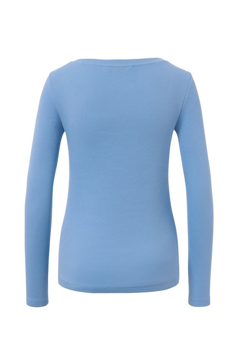 Tchibo Women Square Neck Long Sleeves Textured Top, Sky Blue  - Image 3