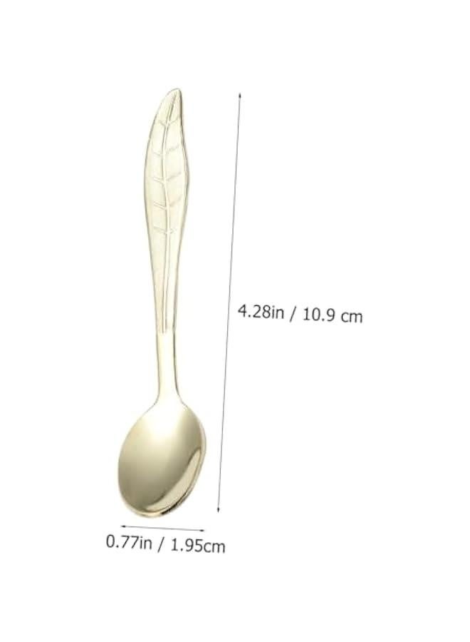 4 Pcs Vintage Leaf Shape Stainless Steel Coffee Spoons Assorted Colors for Espresso Tea and Dessert Serving - Image 3