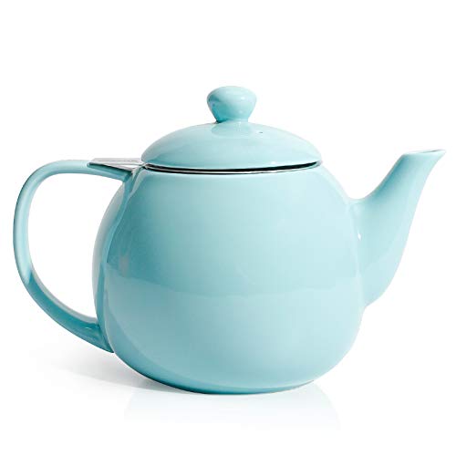 Sweese Teapot, Porcelain Tea Pot with Stainless Steel Infuser, Blooming & Loose Leaf Teapot - 27ounce, Turquoise - Image 1