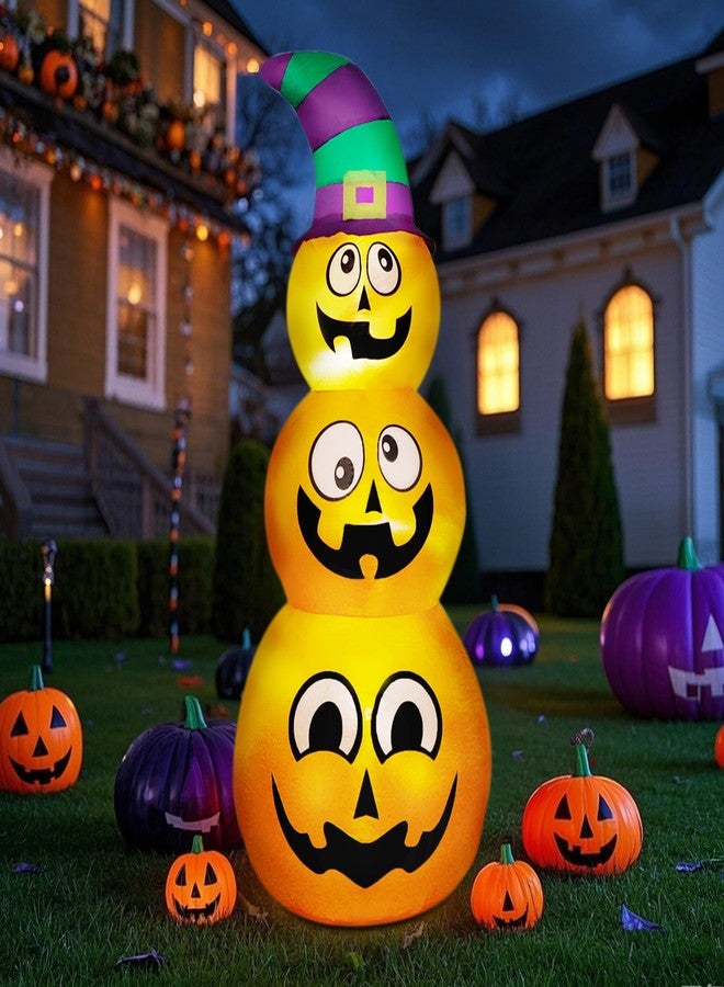 Prsildan Halloween Inflatables Stacked Pumpkins with Witch Hat, 5 Ft Blow up Outdoor Decoration with Build-in LED Lights for Garden Yard Lawn Holiday Party - Image 4