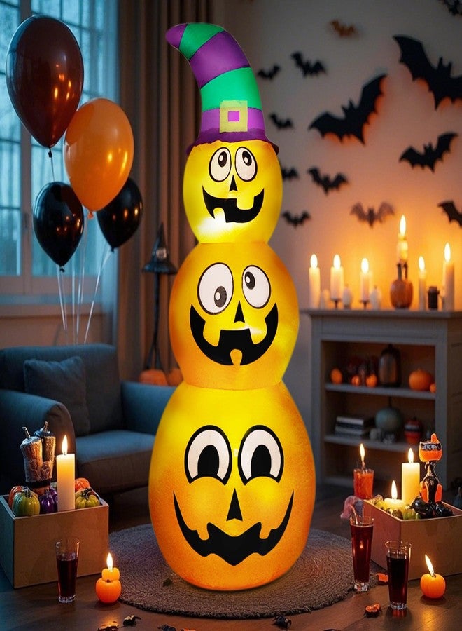 Prsildan Halloween Inflatables Stacked Pumpkins with Witch Hat, 5 Ft Blow up Outdoor Decoration with Build-in LED Lights for Garden Yard Lawn Holiday Party - Image 2