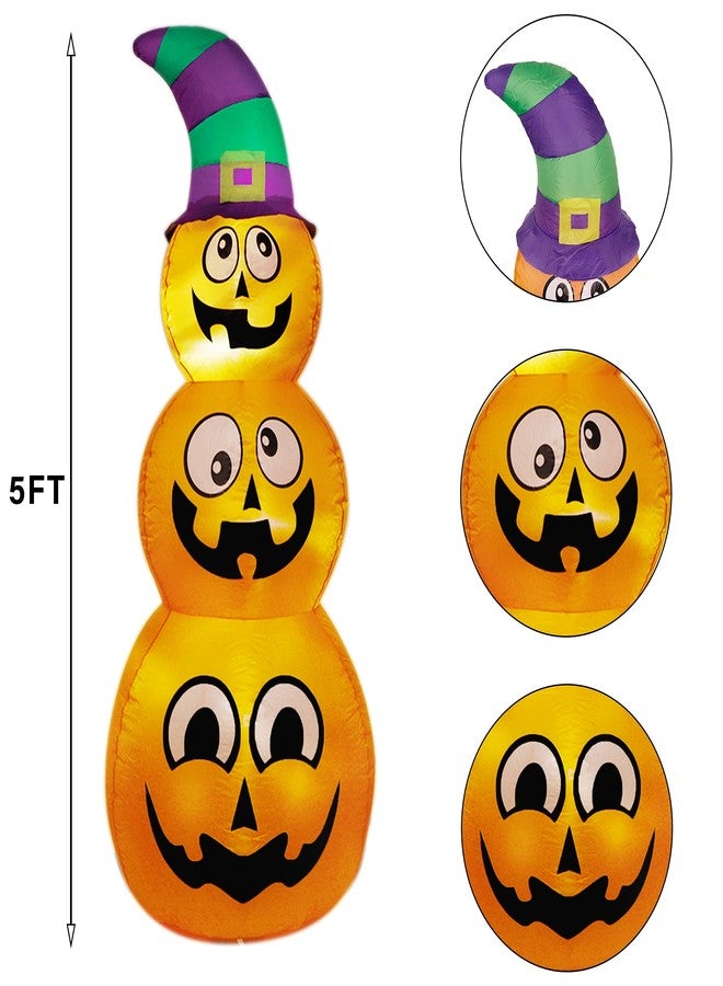Prsildan Halloween Inflatables Stacked Pumpkins with Witch Hat, 5 Ft Blow up Outdoor Decoration with Build-in LED Lights for Garden Yard Lawn Holiday Party - Image 3