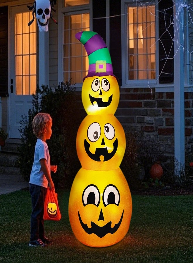 Prsildan Halloween Inflatables Stacked Pumpkins with Witch Hat, 5 Ft Blow up Outdoor Decoration with Build-in LED Lights for Garden Yard Lawn Holiday Party - Image 1