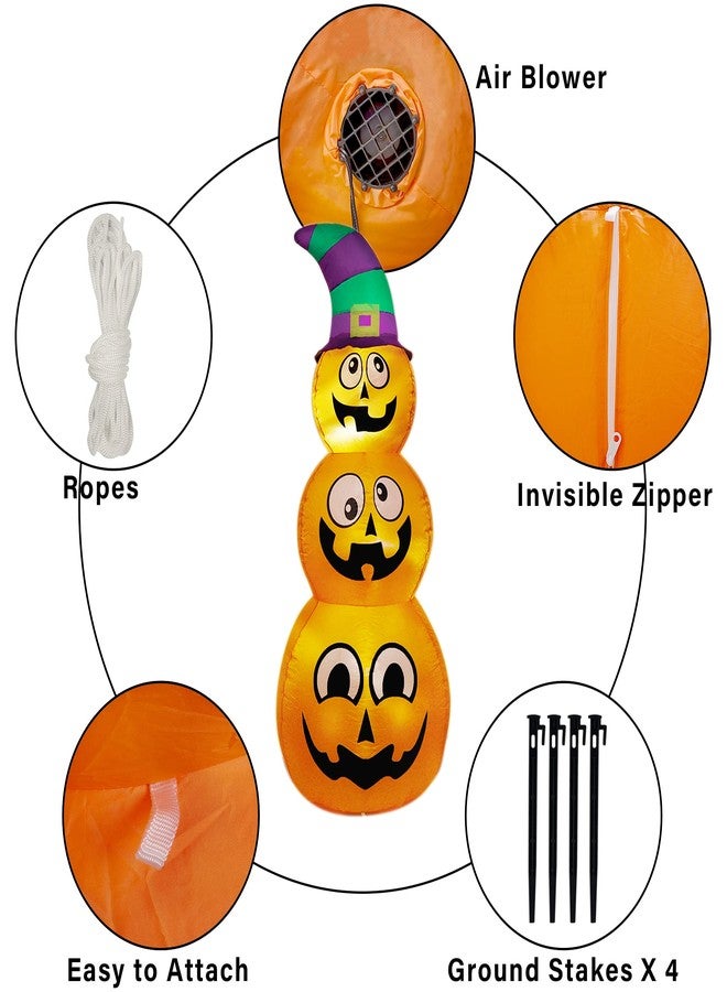 Prsildan Halloween Inflatables Stacked Pumpkins with Witch Hat, 5 Ft Blow up Outdoor Decoration with Build-in LED Lights for Garden Yard Lawn Holiday Party - Image 5