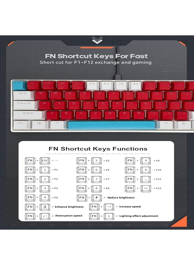 61 Keys Rgb Gaming Keyboard 60% Mini Wired Waterproof With Anti Ghosting Keyboard And Three Color Keycaps With Red Switch For Gamers(Red White And Tiffany Blue) - Image 4