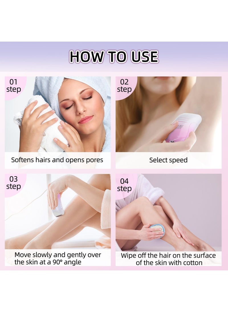 Electric Facial Hair Remover for Women, Portable Smart Wet  Dry Flawless Hair Remover, Fast/Slow Two Speed Adjustment, IPX6 Watterproof 3-in-1 Painless Face Shaver, USB Rechargeable Bikini Trimmer - Image 4