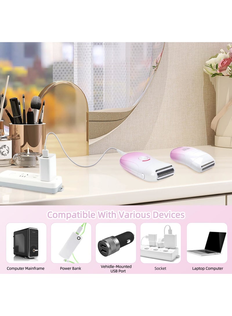 Electric Facial Hair Remover for Women, Portable Smart Wet  Dry Flawless Hair Remover, Fast/Slow Two Speed Adjustment, IPX6 Watterproof 3-in-1 Painless Face Shaver, USB Rechargeable Bikini Trimmer - Image 5