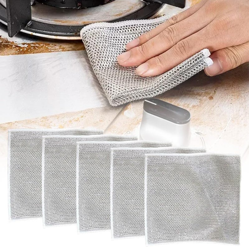 TREZOX TREZOX Microfiber 5Pcs Multifunctional NonScratch Wire Dishcloth Steel Wire Dish Towel Multipurpose Wire Dishwashing Rags for Wet and Dry Scrubs Cleans for Dishes Sinks Counters Stove Tops