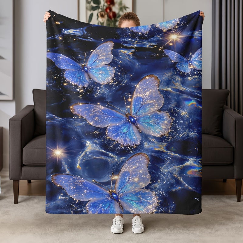 بطانية فانيلا بنجوم وفراشات مقاس 59 × 78 بوصة، ناعمة ودافئة - Image 1