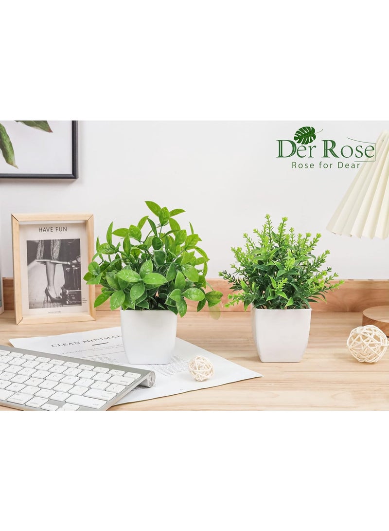 Der Rose 2-Pack Small Artificial Potted Plants – Faux Green Indoor Plants for Home, Office, Farmhouse, Bedroom, Bathroom & Desk Décor – Realistic Mini Decorative Plants for Any Room - Image 2
