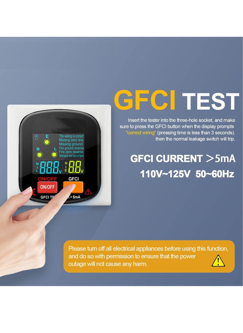 Excefore - 90-130V GFCI Outlet Tester, Electric Socket Tester, 3 Prong Receptacle Tester, Standard Electrical Socket Tester with Voltage Display, for Detecting Common Faults of Wiring Problems - Image 1