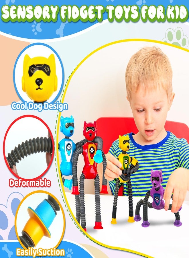 CHESLICR Christmas Stocking Stuffers for Boy Robot Dog Sensory Pop Tube for Toddler Kid 4PC Travel Toys Airplane Car Toy Activities Autistic Road Trip Suction Tube for Boys Year Old Age 3 4 5 6 7 8 ADHD Autism - Image 3
