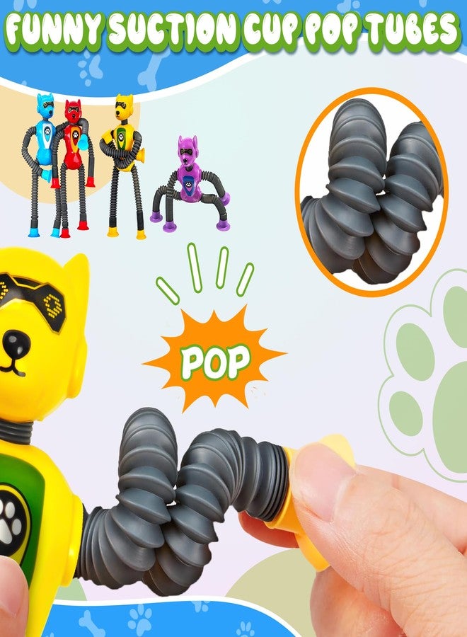 CHESLICR Christmas Stocking Stuffers for Boy Robot Dog Sensory Pop Tube for Toddler Kid 4PC Travel Toys Airplane Car Toy Activities Autistic Road Trip Suction Tube for Boys Year Old Age 3 4 5 6 7 8 ADHD Autism - Image 4