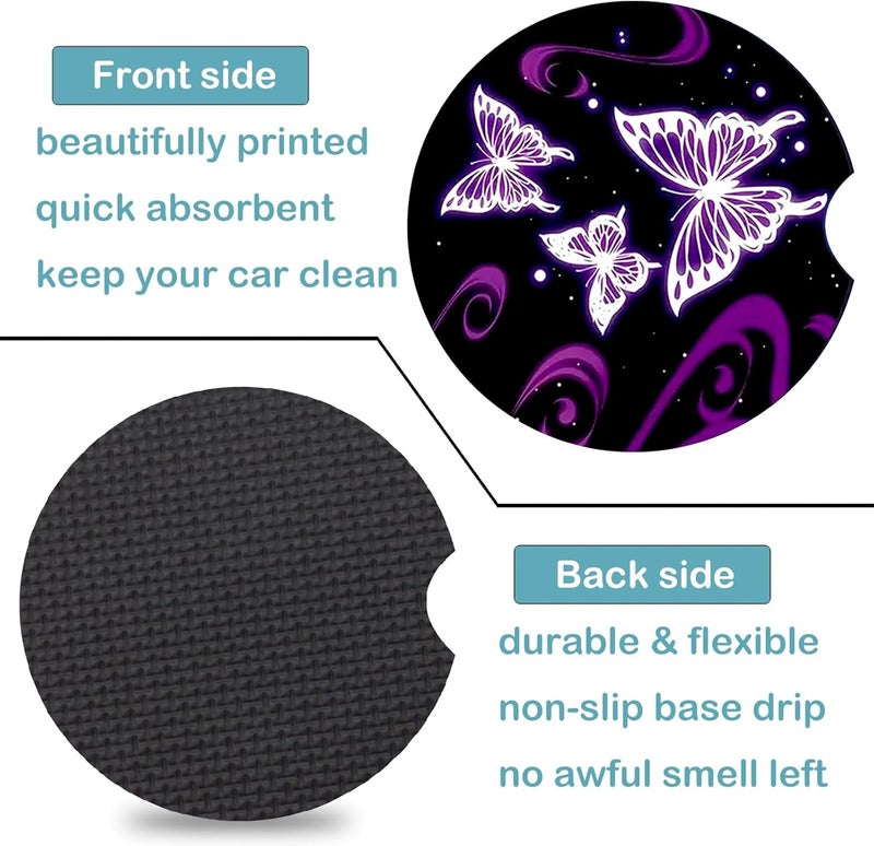 Ldntly Car Coasters for Cup Holders,2 Pack Butterfly Car Cup Holder Coasters,2.75" Universal Size Anti Slip Rubber Mat,Automotive Cup Holder Decal Decor Accessories,Butterfly Gifts for Women,Mom - Image 3
