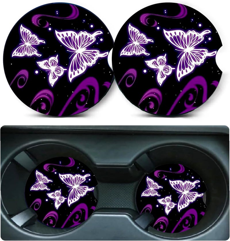 Ldntly Car Coasters for Cup Holders,2 Pack Butterfly Car Cup Holder Coasters,2.75" Universal Size Anti Slip Rubber Mat,Automotive Cup Holder Decal Decor Accessories,Butterfly Gifts for Women,Mom - Image 1
