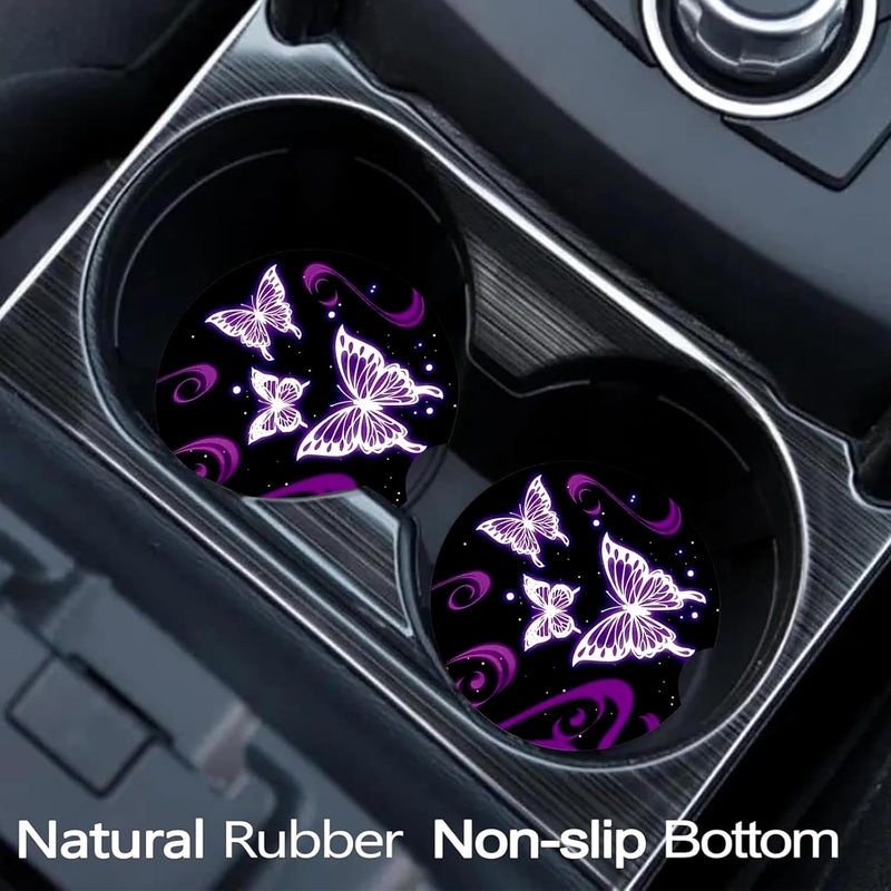 Ldntly Car Coasters for Cup Holders,2 Pack Butterfly Car Cup Holder Coasters,2.75" Universal Size Anti Slip Rubber Mat,Automotive Cup Holder Decal Decor Accessories,Butterfly Gifts for Women,Mom - Image 2