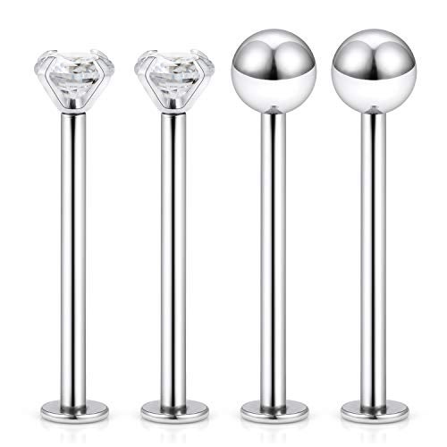 Cisyozi 16G Cheek Tongue Rings Piercing Jewelry Surgical Stainless Steel Clear Silver Flat Back Long Ashley Lip Labret Medusa Dimple Tongue Rings Barbells Bar Piercing Jewelry Women Men 3/4Inch 19mm - Image 5