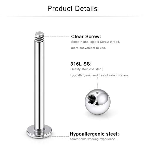 Cisyozi 16G Cheek Tongue Rings Piercing Jewelry Surgical Stainless Steel Clear Silver Flat Back Long Ashley Lip Labret Medusa Dimple Tongue Rings Barbells Bar Piercing Jewelry Women Men 3/4Inch 19mm - Image 2