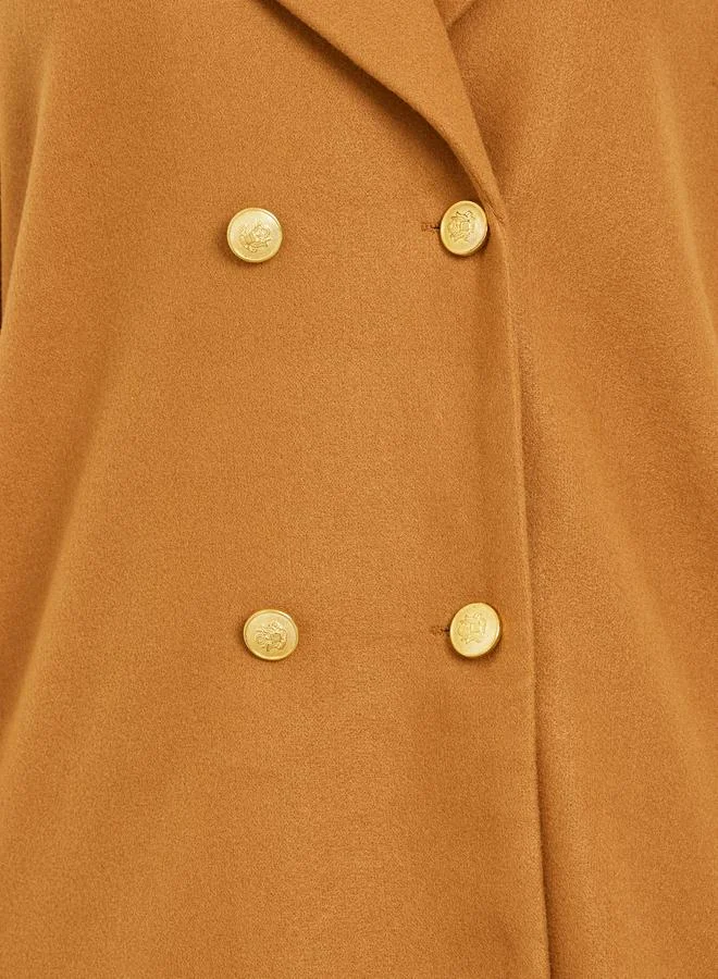 Take Two Solid Lapel Metal Buckle Detail Mid Length Coat
