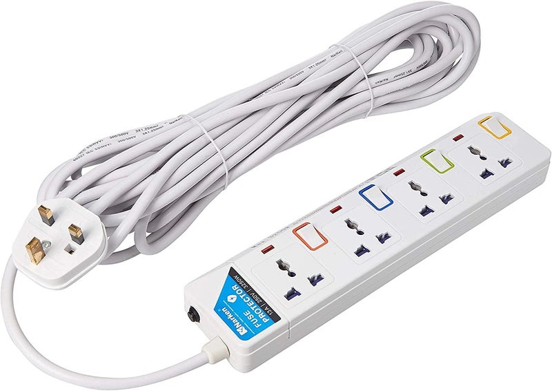 Narken E-Series Electric Universal Extension Cord 4 Socket 10 Meter Power Strip wire, 13A Fuse surge With Separate Single Switch and Indicate light, Max 13A, 3250W, AC 250V - Image 1