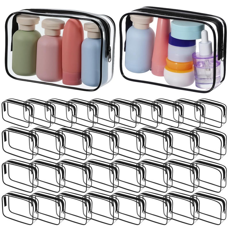 PercyEffie 36 PCS Clear Makeup Bags Travel Toiletry Bags with Zipper Waterproof PVC Cosmetic Pouches Portable Transparent Organizer Cases for Women Men Transparent - Image 2