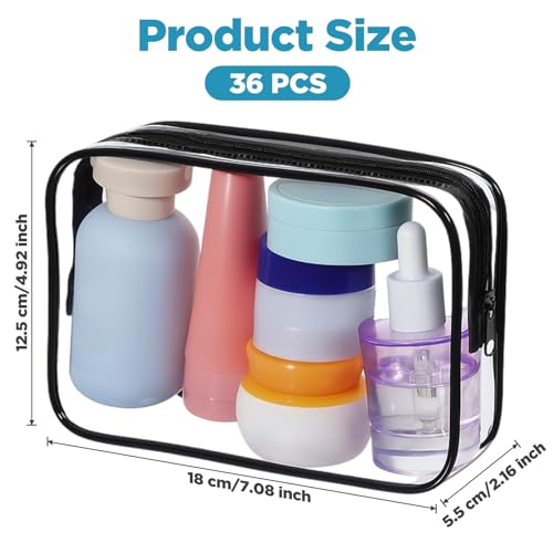PercyEffie 36 PCS Clear Makeup Bags Travel Toiletry Bags with Zipper Waterproof PVC Cosmetic Pouches Portable Transparent Organizer Cases for Women Men Transparent - Image 3