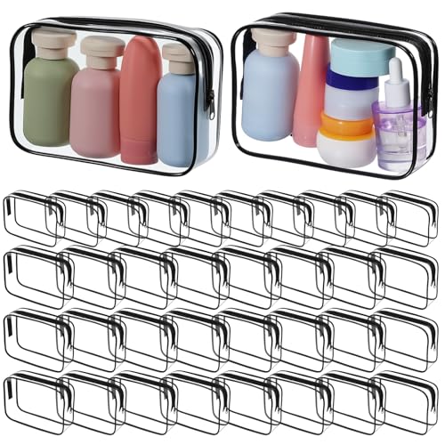 PercyEffie 36 PCS Clear Makeup Bags Travel Toiletry Bags with Zipper Waterproof PVC Cosmetic Pouches Portable Transparent Organizer Cases for Women Men Transparent - Image 1
