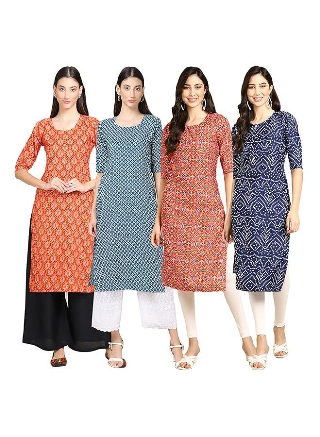Pinkmint store Women's Crepe Print Straight Kurta [Pack of 4] XL - Image 1