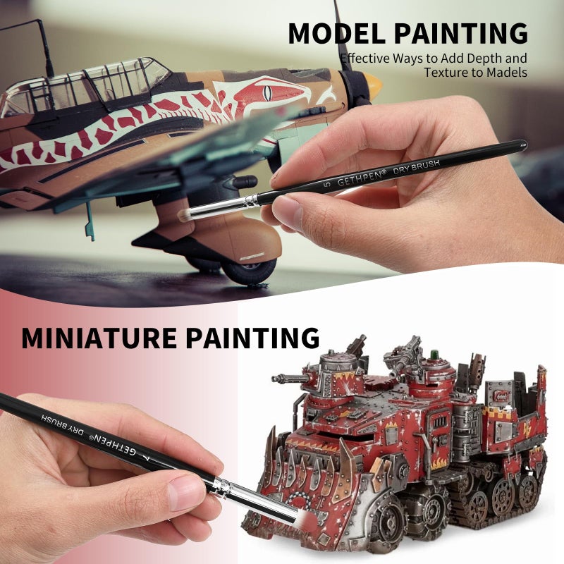 GETHPEN Dry Brush Miniature Painting Drybrush Set - 5 Sizes Hobby Detail Paint Brush Set for Acrylic/Oil/Watercolor Brushes for Beginners & Pros - Image 4
