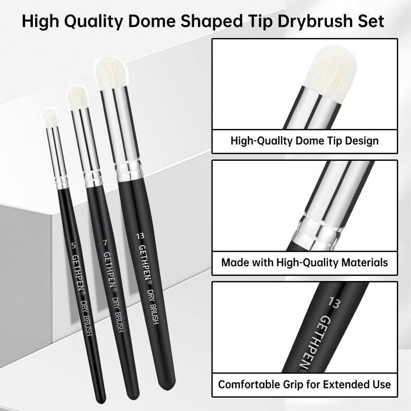 GETHPEN Dry Brush Miniature Painting Drybrush Set - 5 Sizes Hobby Detail Paint Brush Set for Acrylic/Oil/Watercolor Brushes for Beginners & Pros - Image 3
