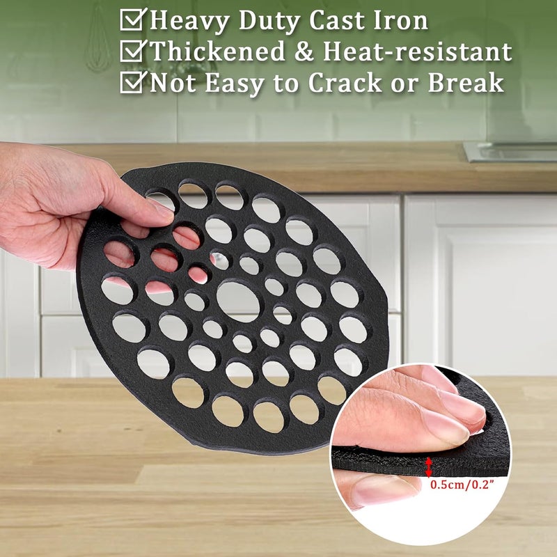سامنيكون 2 Pack Cast Iron Dutch Oven Trivet Pre-Seasoned Meat Rack, Round 20.5cm Grate Holder Heavy Duty Pot Pan Trivet Holder Black Food Bread Rack Fits for 128oz Dutch Oven - Image 5