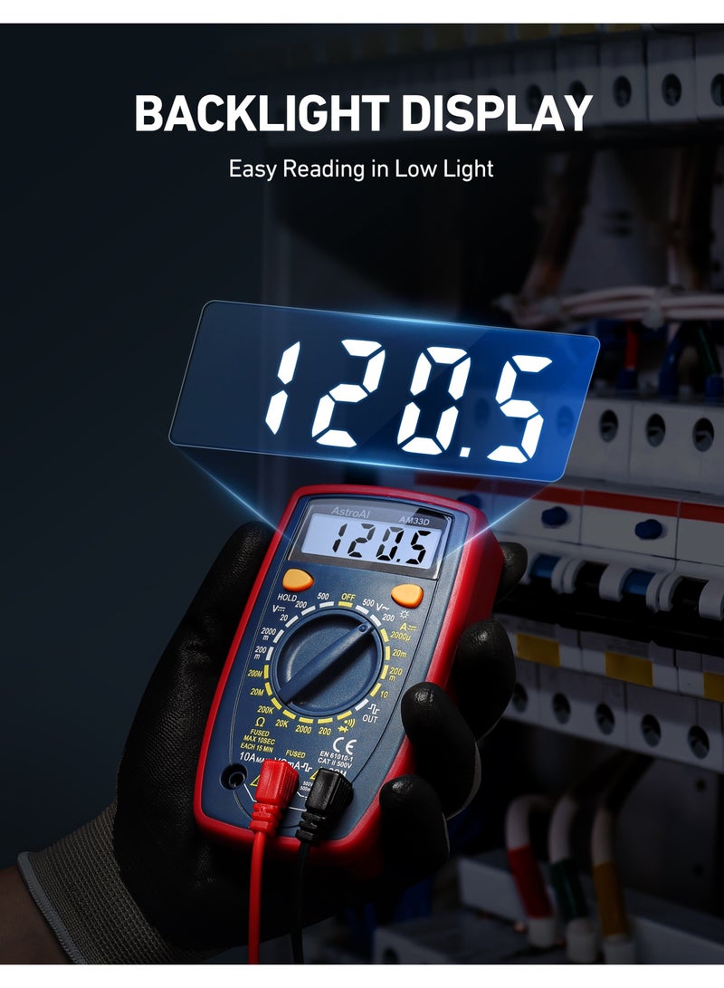 AstroAI Digital Multimeter Voltmeter Ohmmeter Ammeter Multi Tester Meter with Backlit LCD Electronic Test Meter Measures Voltage, Current, Resistance; Tests Continuity, Diode - Image 5