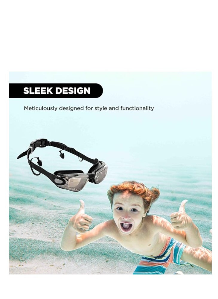 EL1005 Stylish Swimming Goggle with Anti-Fog and UV Protection | Material : Silicon, PU | Attached Ear Buds and Adjustable Strap | Soft Silicone Gasket for Leak Proof | With Hard Case