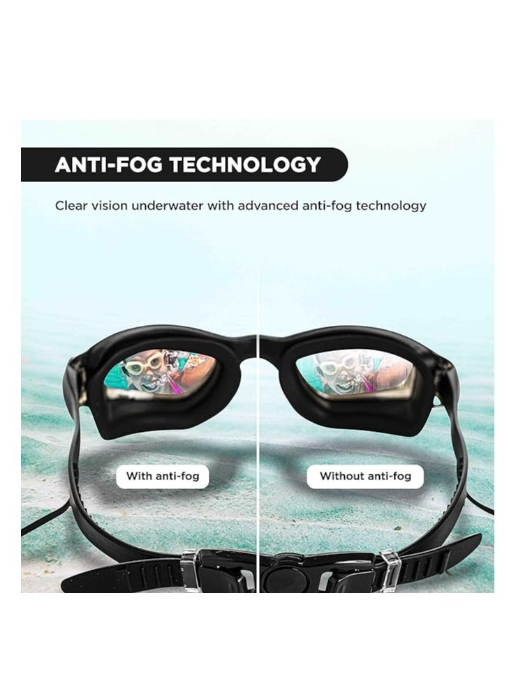 EL1005 Stylish Swimming Goggle with Anti-Fog and UV Protection | Material : Silicon, PU | Attached Ear Buds and Adjustable Strap | Soft Silicone Gasket for Leak Proof | With Hard Case