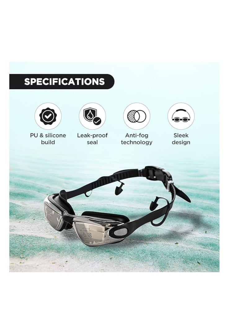EL1005 Stylish Swimming Goggle with Anti-Fog and UV Protection | Material : Silicon, PU | Attached Ear Buds and Adjustable Strap | Soft Silicone Gasket for Leak Proof | With Hard Case