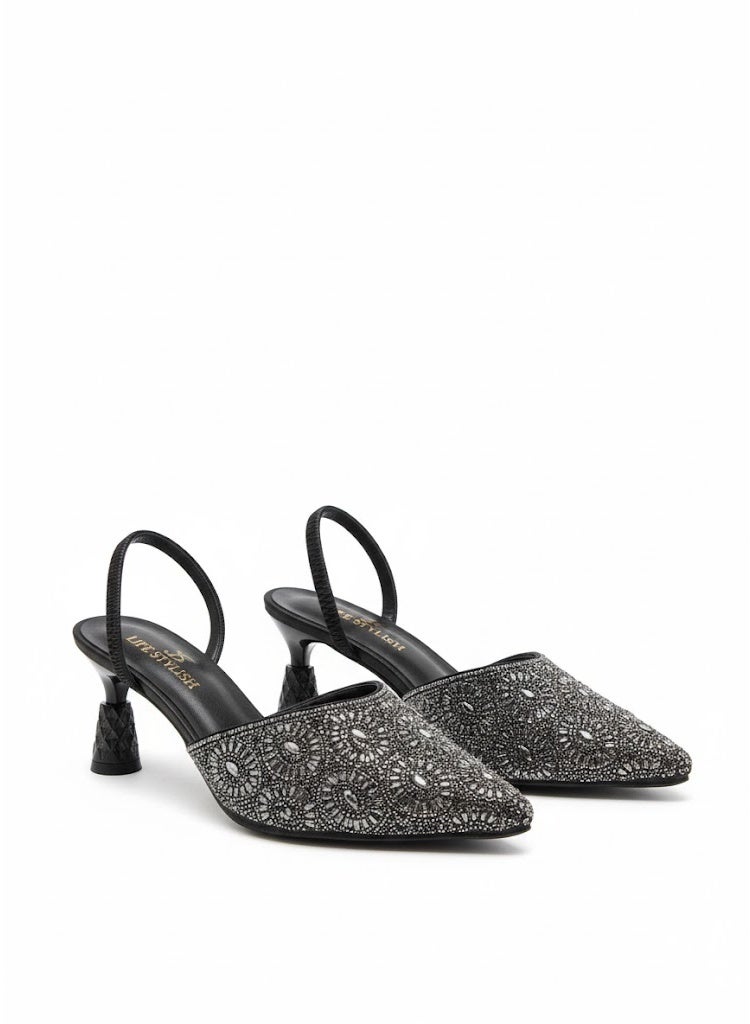 لايف ستيلاش  أحذية كعب مطرزة أنيقة F-620 - أسود - Image 1