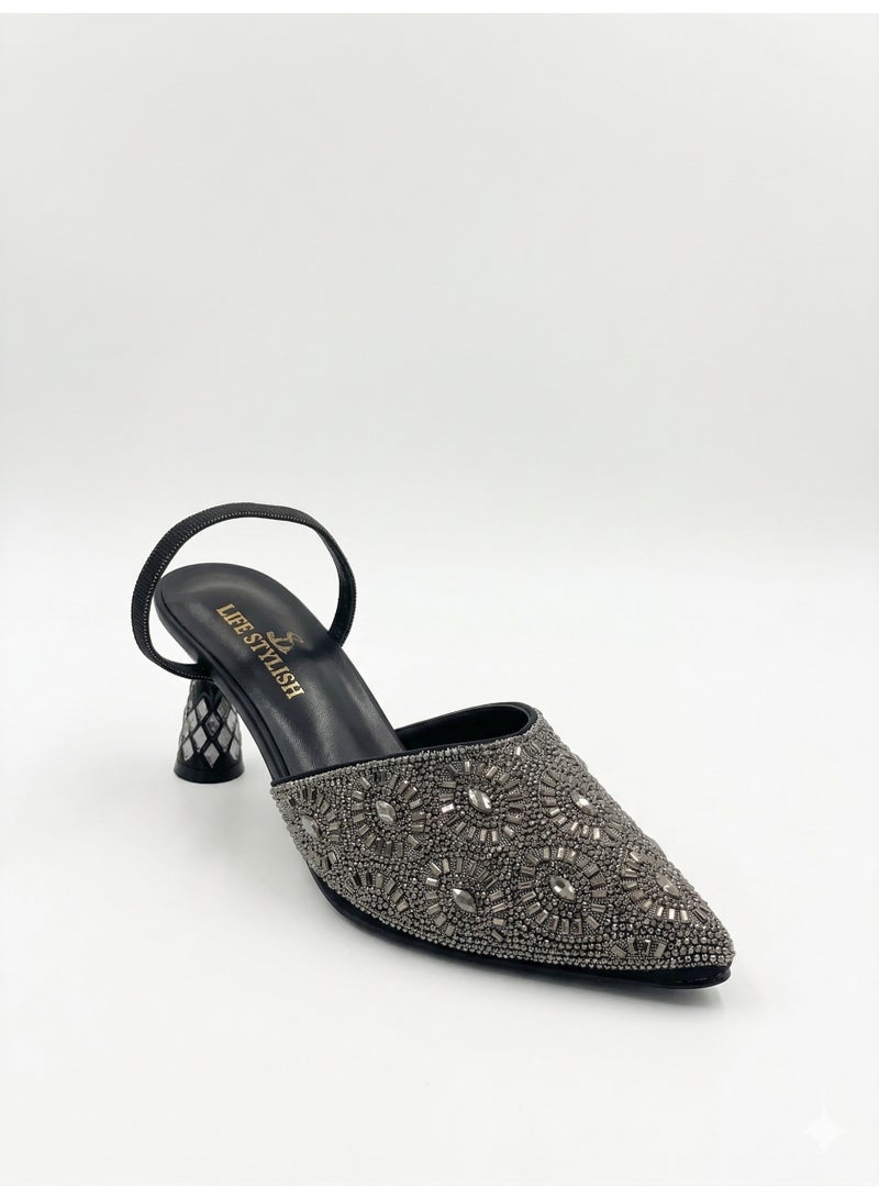 لايف ستيلاش  أحذية كعب مطرزة أنيقة F-620 - أسود - Image 2