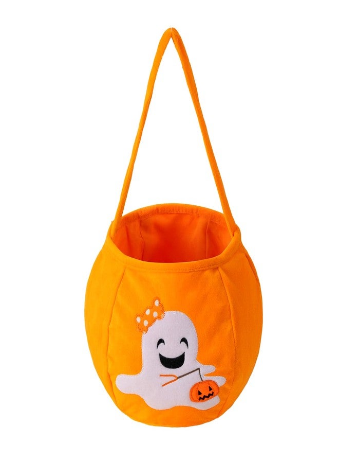 E-FirstFeeling Halloween Pumpkin Bucket Candy Bags Plush Trick or Treat Basket Tote for Parties (White) - Image 2