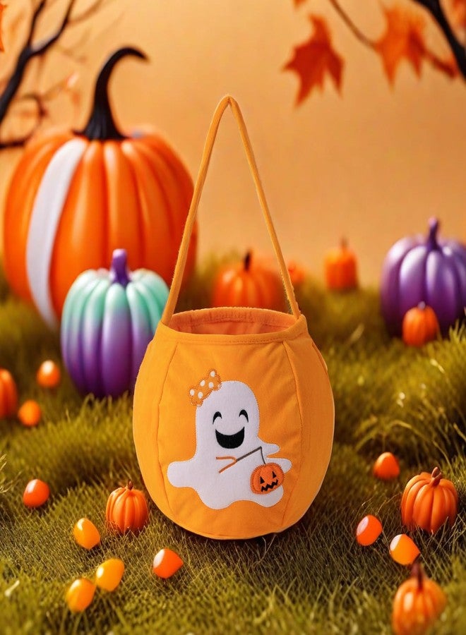 E-FirstFeeling Halloween Pumpkin Bucket Candy Bags Plush Trick or Treat Basket Tote for Parties (White) - Image 5