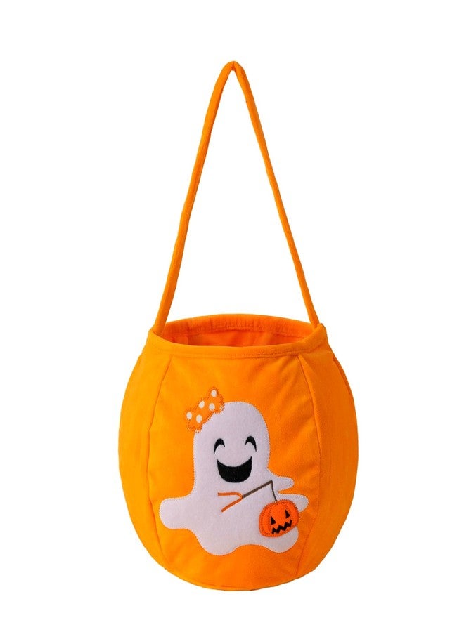 E-FirstFeeling Halloween Pumpkin Bucket Candy Bags Plush Trick or Treat Basket Tote for Parties (White) - Image 1