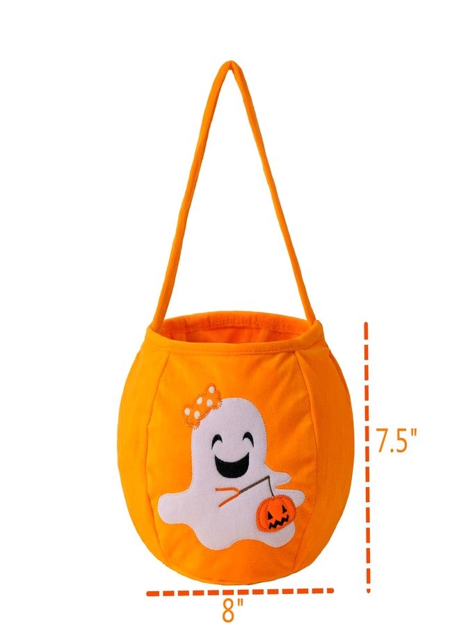 E-FirstFeeling Halloween Pumpkin Bucket Candy Bags Plush Trick or Treat Basket Tote for Parties (White) - Image 4