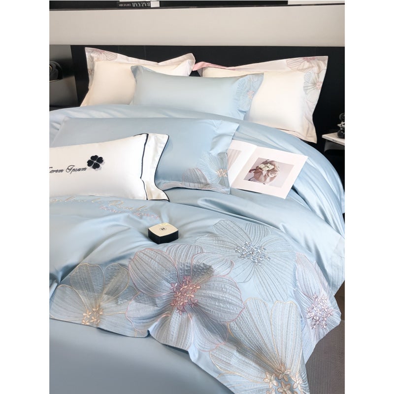 Light Luxury Style 180 Long Staple Cotton Cotton Four-Piece Set Four Seasons Cotton Naked Sleeping Quilt Cover Home Textile Bedding 4 - Image 3