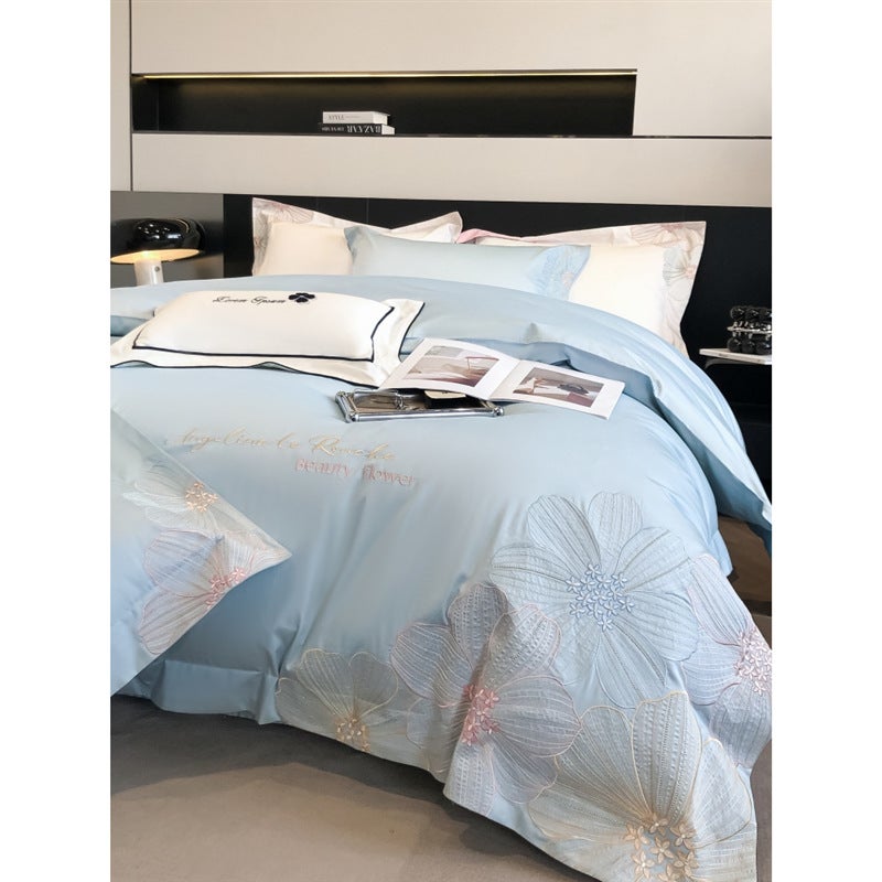 Light Luxury Style 180 Long Staple Cotton Cotton Four-Piece Set Four Seasons Cotton Naked Sleeping Quilt Cover Home Textile Bedding 4 - Image 2