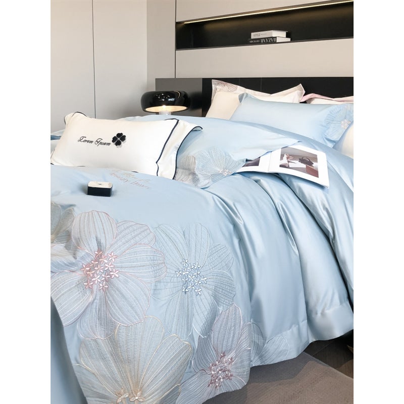 Light Luxury Style 180 Long Staple Cotton Cotton Four-Piece Set Four Seasons Cotton Naked Sleeping Quilt Cover Home Textile Bedding 4 - Image 4