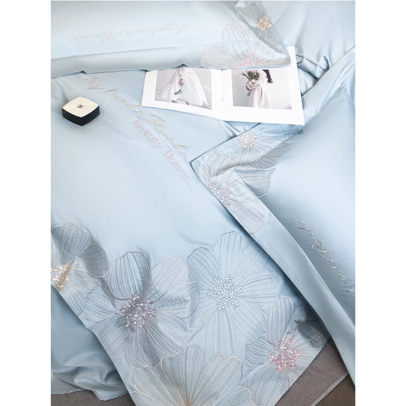 Light Luxury Style 180 Long Staple Cotton Cotton Four-Piece Set Four Seasons Cotton Naked Sleeping Quilt Cover Home Textile Bedding 4 - Image 5