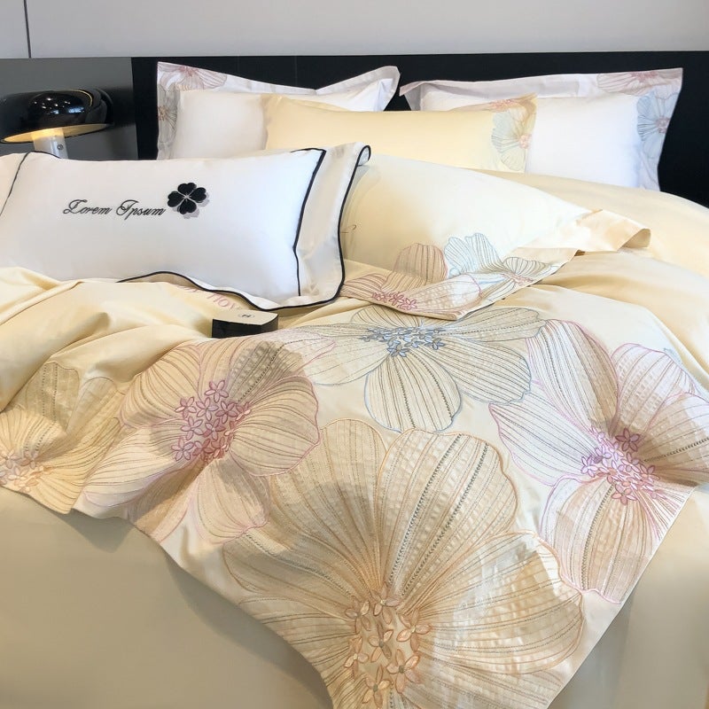 Light Luxury Style 180 Long Staple Cotton Cotton Four-Piece Set Four Seasons Cotton Naked Sleeping Quilt Cover Home Textile Bedding 4 - Image 1
