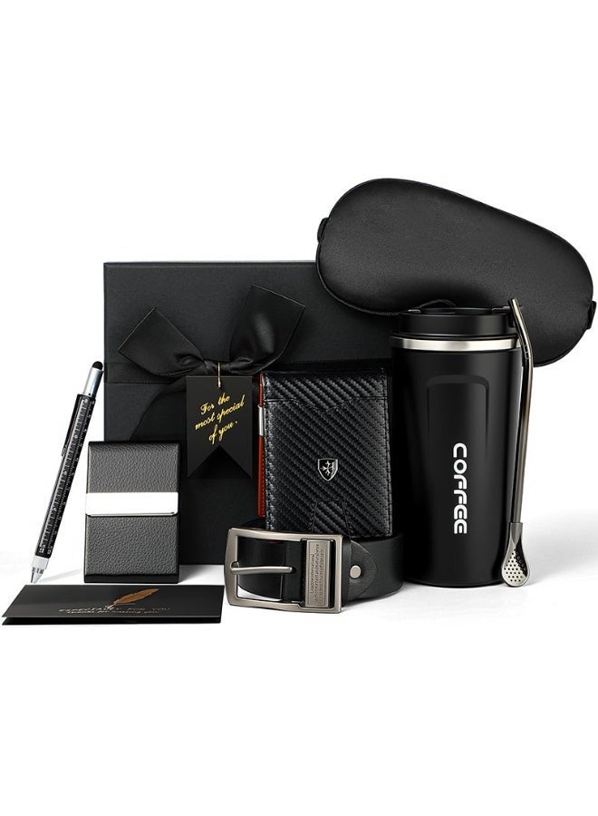 Men's Gift Set with Coffee Mug, Wallet, Belt, Business Card Holder for Dad, Husband, Boyfriend, Best Friend - Image 1