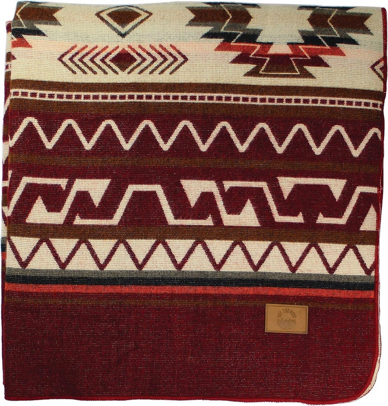 Inca Aztec Throw Queen King Blanket  Southwest Indian Navajo Boho Style  Native Cover for Camping Bedding Couch Vanlife  Faux Alpaca Lightweight Hypoallergenic Vinincunca Maroon Queen
