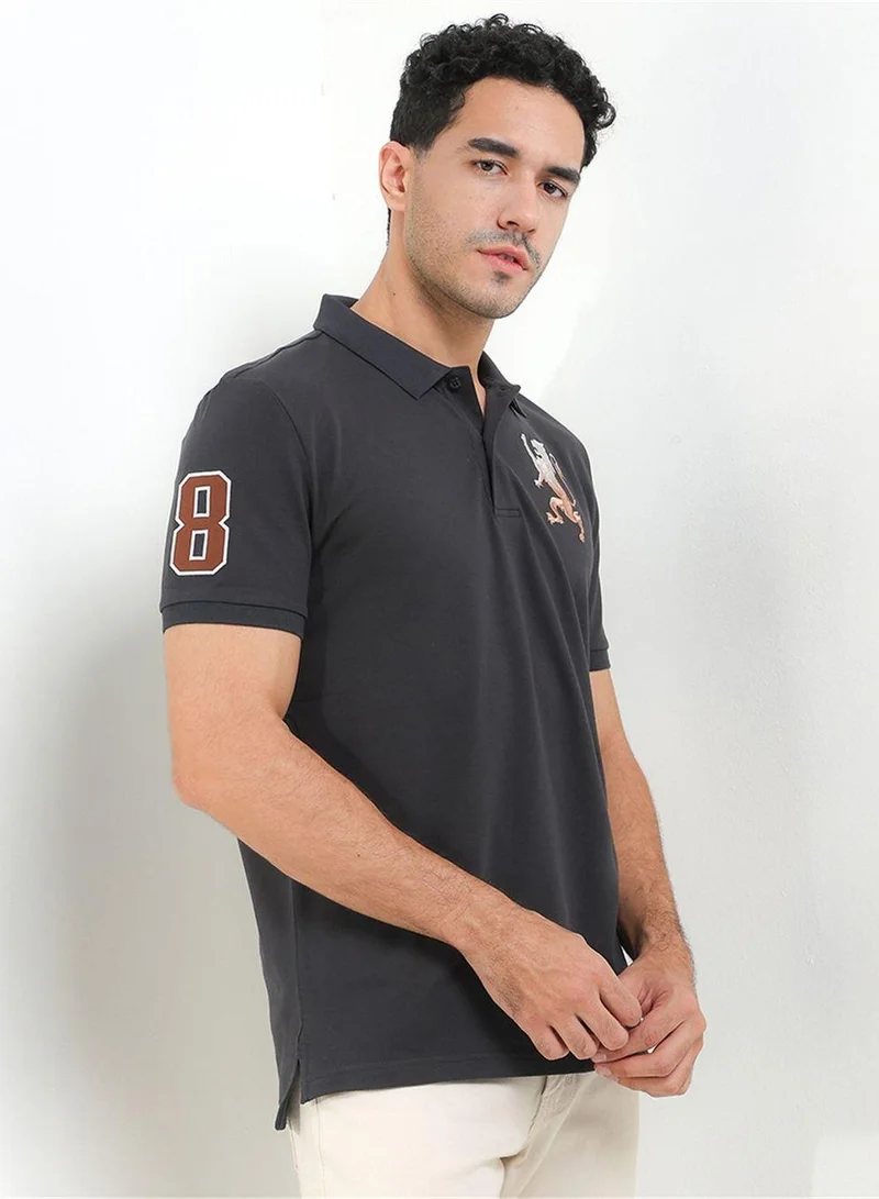 Giordano Men's 3D Lion Polo: Slim Fit, Bold Embroidery, Premium Pique